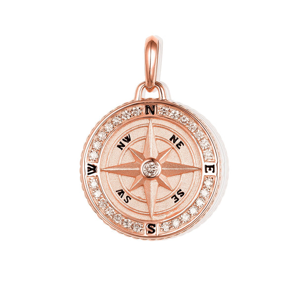 Navigator's Diamond Compass Pendant in Rose Gold