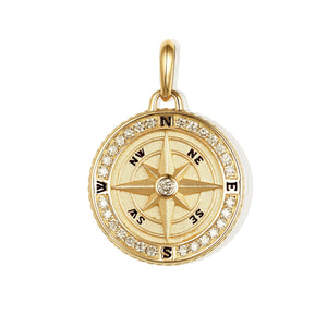 Navigator's Diamond Compass Pendant in Yellow Gold