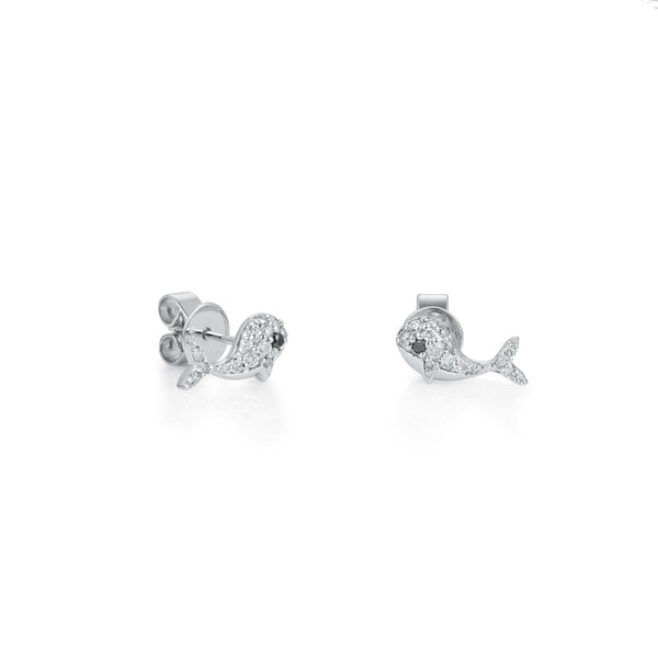 Diamond Whale Stud Earrings