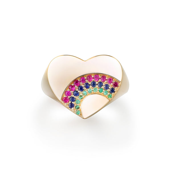 Rainbow Heart Signet Ring